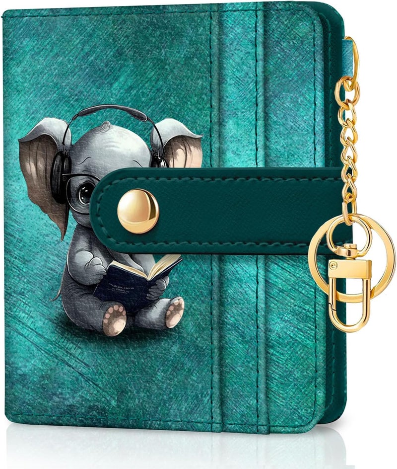 Jogjam Elephant Rfid Women Wallet, Small Slim Thin Credit Card Wallet, PU Leather Bifold Cash Zipper Coin Pocket ID Window for Female Ladies Teen Girls Girly - Image 1
